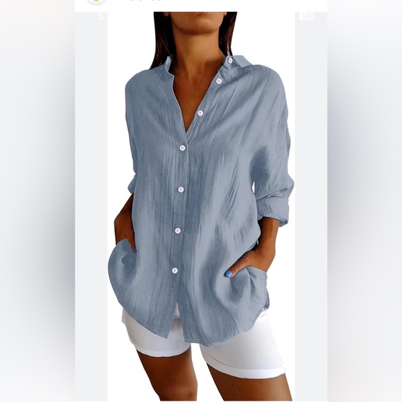 Umgee Tops - NWT Umgee Blue Button-Up Top silver buttons and silver lines size large 🍃🍁🍂BG 09